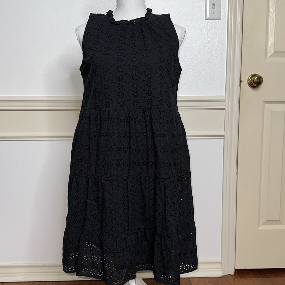 LOFT black eyelet midi Dress tiered Medium!